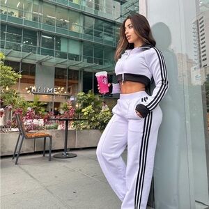 Stylish White Track Pants with Black Stripes
